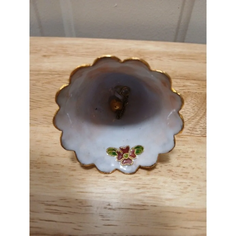 Vintage Cloisonné Bell Christmas Ornament Flowers Yellow Blue White Pink Enamel - Picture 7 of 7